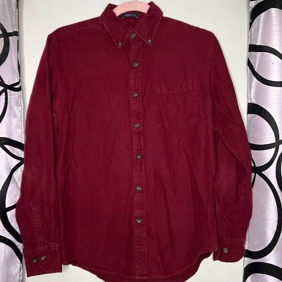 St Johns Bay SJB Maroon Solid Flannel Button Down Long Sleeve Shirt Small - Picture 1 of 9